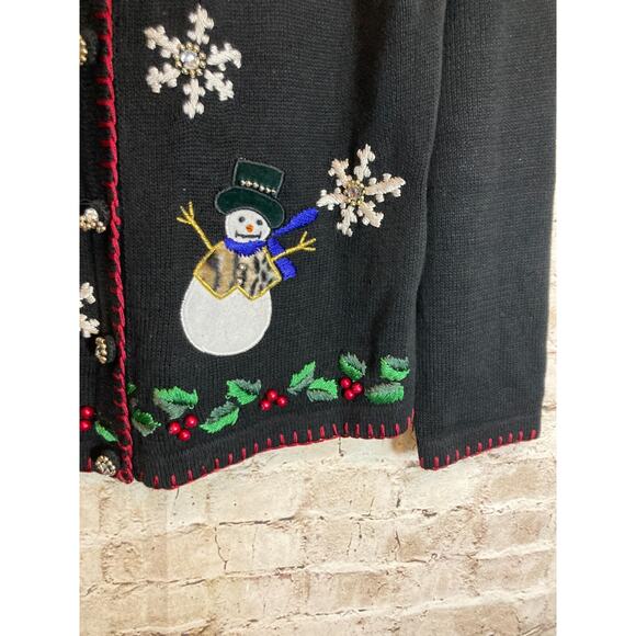 Vintage B.P. Design Sweater Womens Medium Christmas Snow Men Embroidered Ramie - Picture 2 of 13